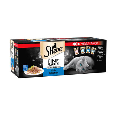Sheba Fine Flakes Cat Food Pouches Fish in Jelly Mega Pack 40 x 85g (Pack of 1)