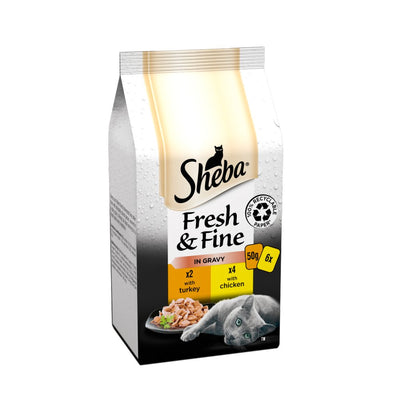 Sheba Fresh & Fine Wet Cat Food Pouches Chicken & Turkey in Gravy 6 x 50g (Pack of 1)