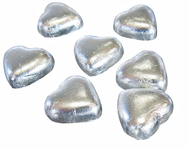Zobra Online Silver Foiled Milk Chocolate Hearts 1kg Bag