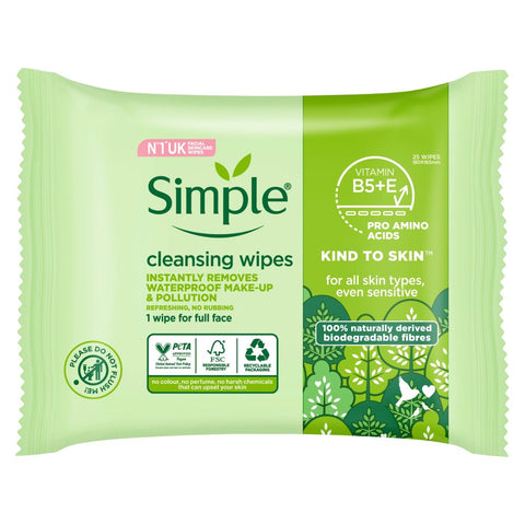 Simple Kind to Skin Cleansing Wipes Biodegradable 50g (Pack of 6)
