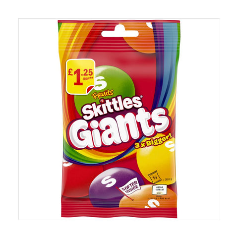 Skittles Giants Vegan Chewy Sweets Fruit Flavoured Treat Bag 116g (Pack of 14)
