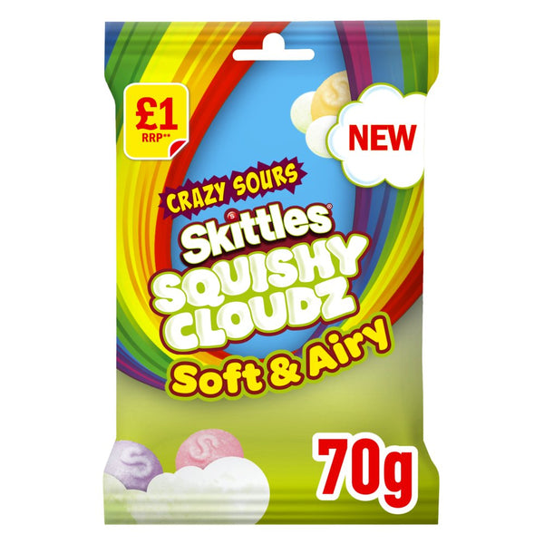 Skittles Squishy Cloudz Sour Sweets Fruit Flavoured Sweets Treat Bag 70g (Pack of 14)