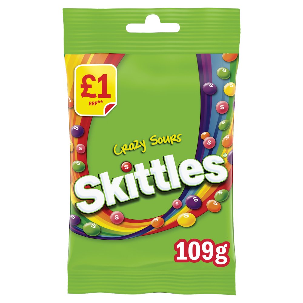 Skittles Vegan Chewy Crazy Sour Sweets Fruit Flavoured Treat Bag  109g  (Pack of 14)
