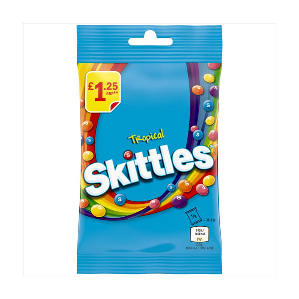 Skittles Vegan Chewy Sweets Tropical Fruit Flavoured Treat Bag 109g (Pack of 14)