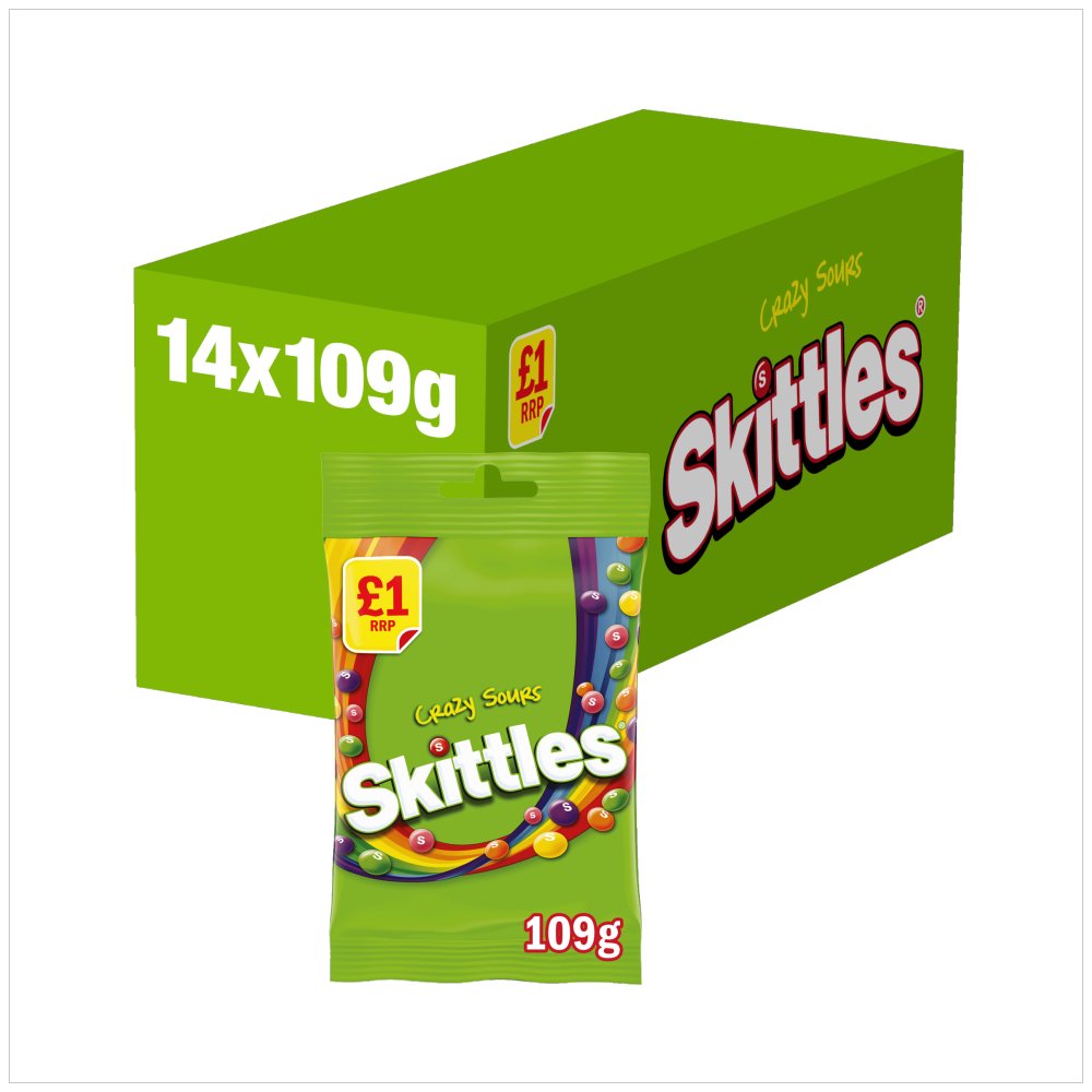 Skittles Vegan Chewy Crazy Sour Sweets Fruit Flavoured Treat Bag  109g  (Pack of 14)