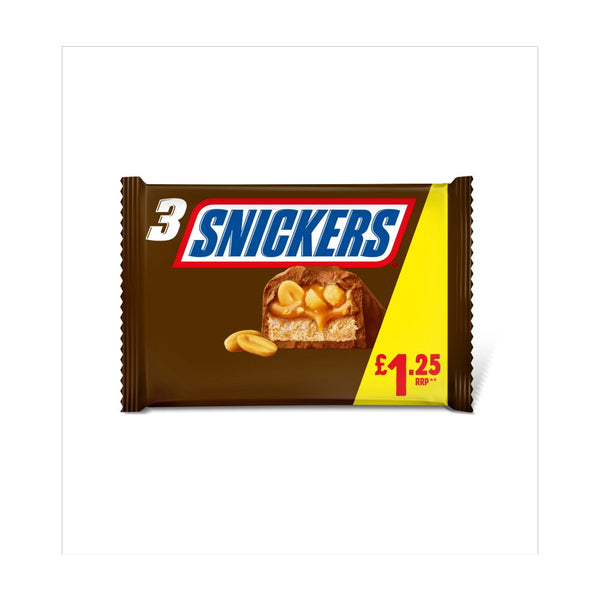 Snickers Caramel, Nougat, Peanuts & Milk Chocolate Bars Multipack 3 x 41.7g (Pack of 22)