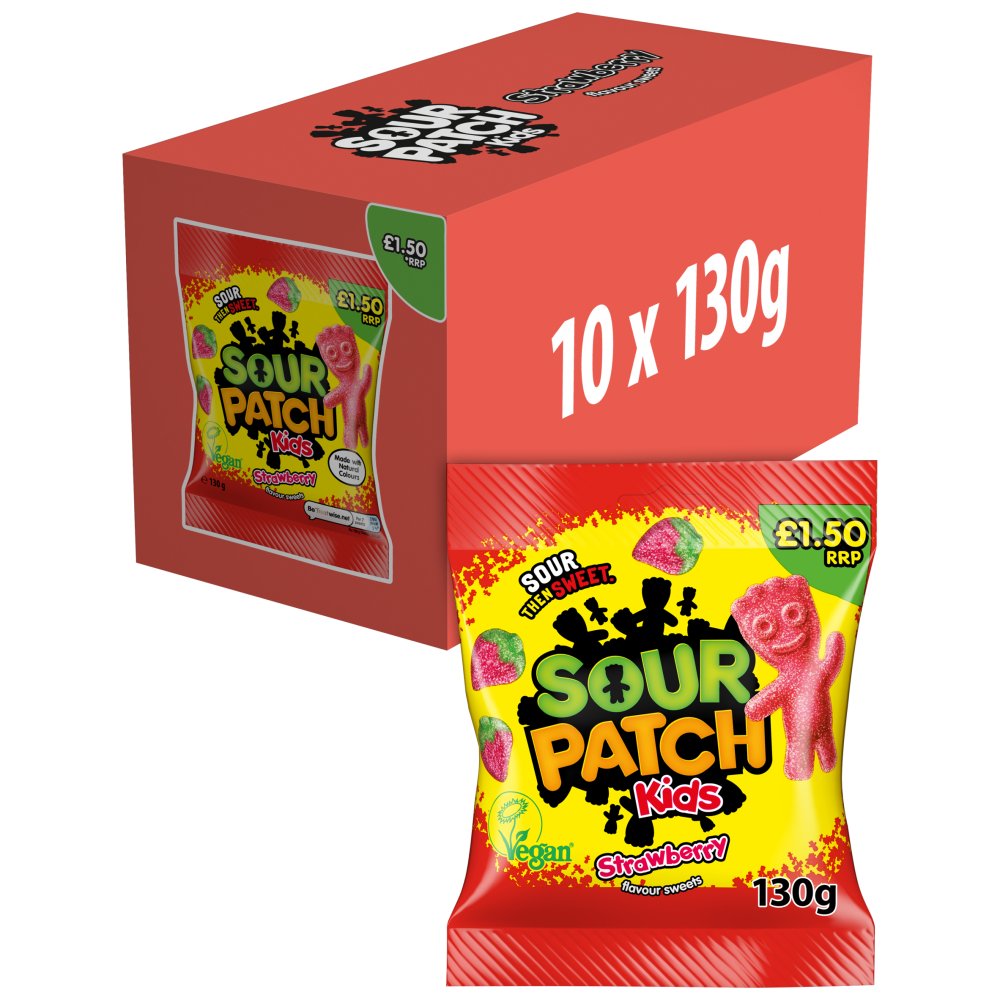 Sour Patch Kids Strawberry Sweets Bag 130g (Pack of 10)