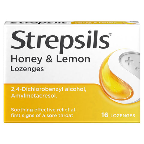 Strepsils Honey & Lemon Lozenges x16 for Sore Throat (Pack of 12)