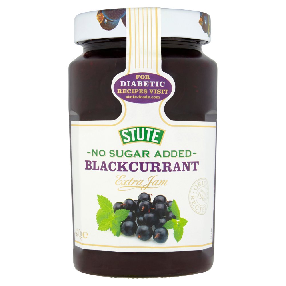 Stute No Sugar Added Blackcurrant Extra Jam 430g (Pack of 6)