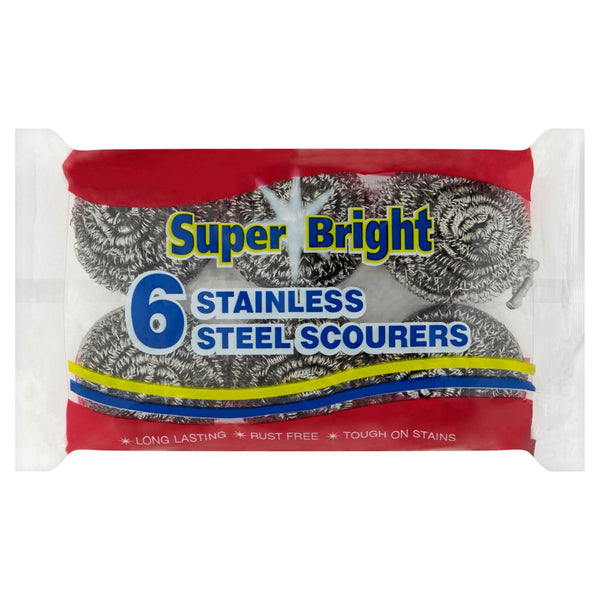 Super Bright 6 Stainless Steel Scourers 60g (Pack of 10)