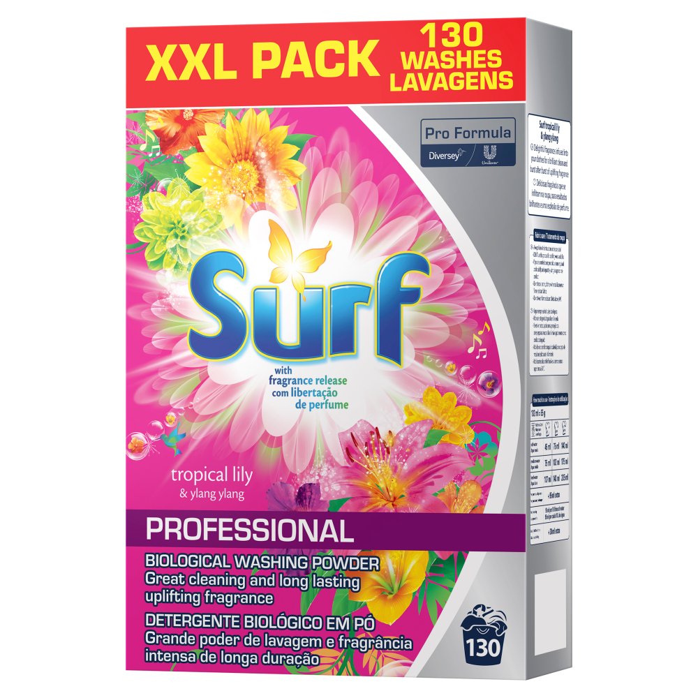 Surf Pro Formula Professional Tropical Lily & Ylang Ylang Biological Washing Powder 130 Washes 8.4kg (Pack of 1)