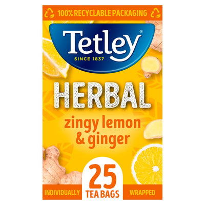 Tetley Herbal Zingy Lemon & Ginger 25 Compostable Tea Bags 50g (Pack of 1)