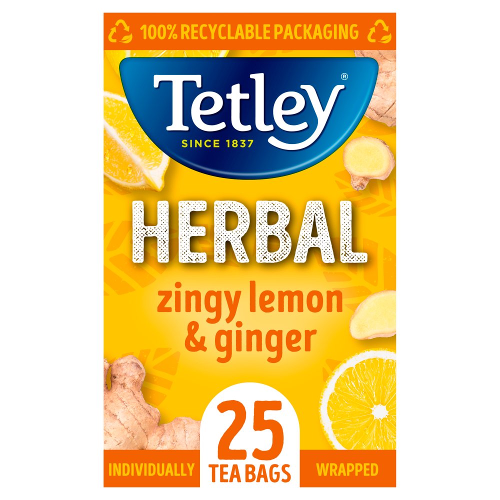 Tetley Herbal Zingy Lemon & Ginger 25 Compostable Tea Bags 50g (Pack of 1)