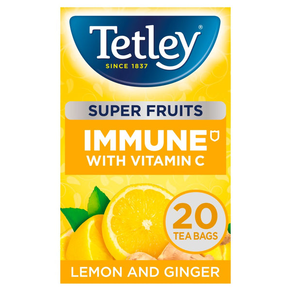 Tetley Super Fruits Immune Lemon & Ginger Tea Bags x20 (40g) (Pack of 4)