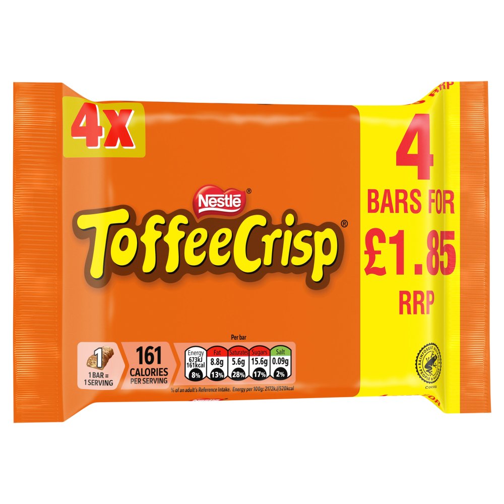 Toffee Crisp Bar 4 Pack Multipack 124g (Pack of 14)