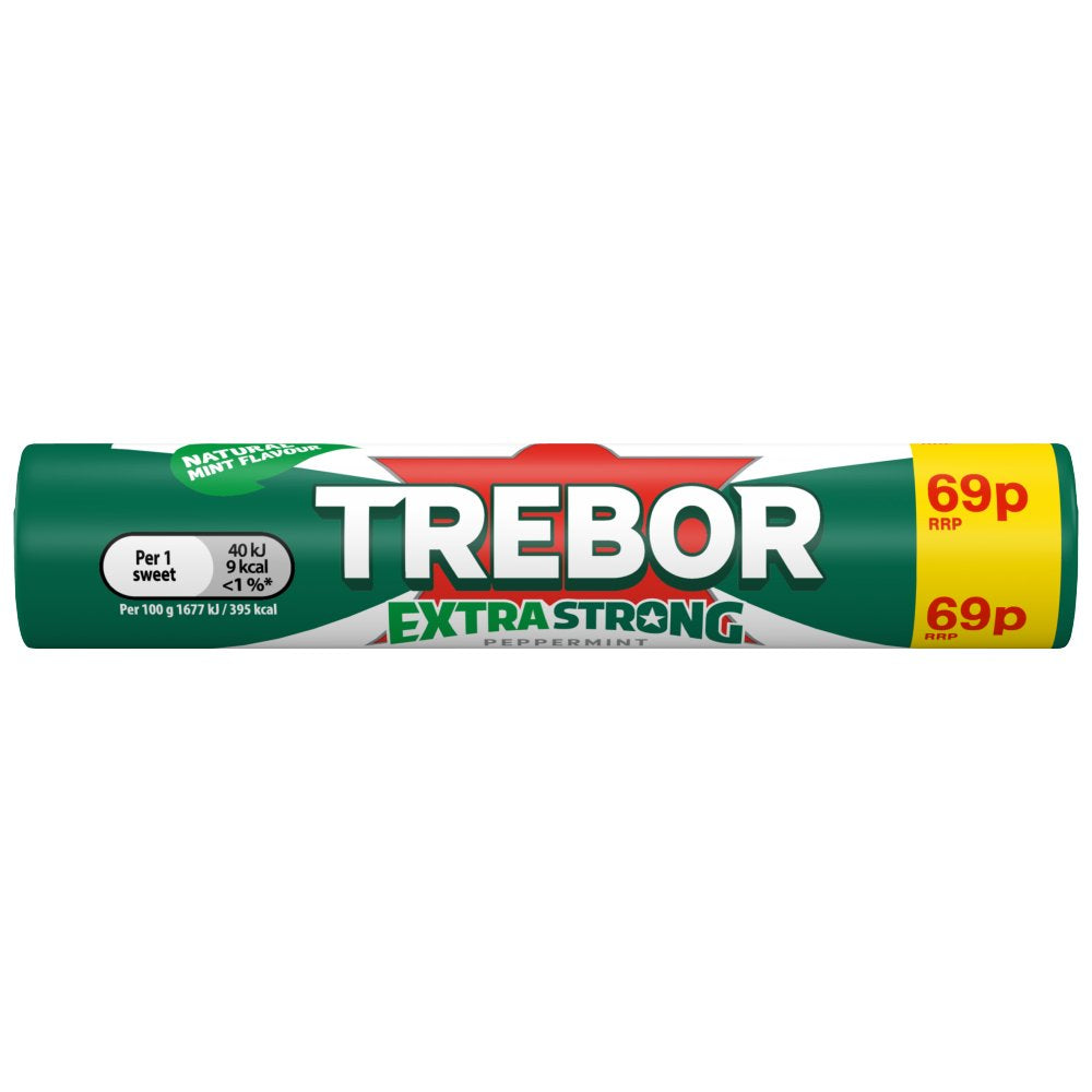 Trebor Extra Strong Peppermint Mints Roll 41.3g (Pack of 40)