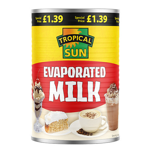 Tropical Sun Evaportaed Milk 410g (Pack of 12)
