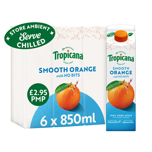Tropicana Long Life Original Orange with Bits Fruit Juice 850ml (Pack of 6)