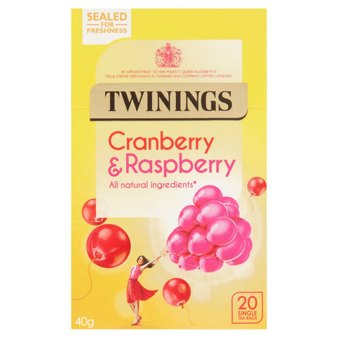 Twinings Cranberry & Raspberry 20 Single Tea Bags 40g (Pack of 4)
