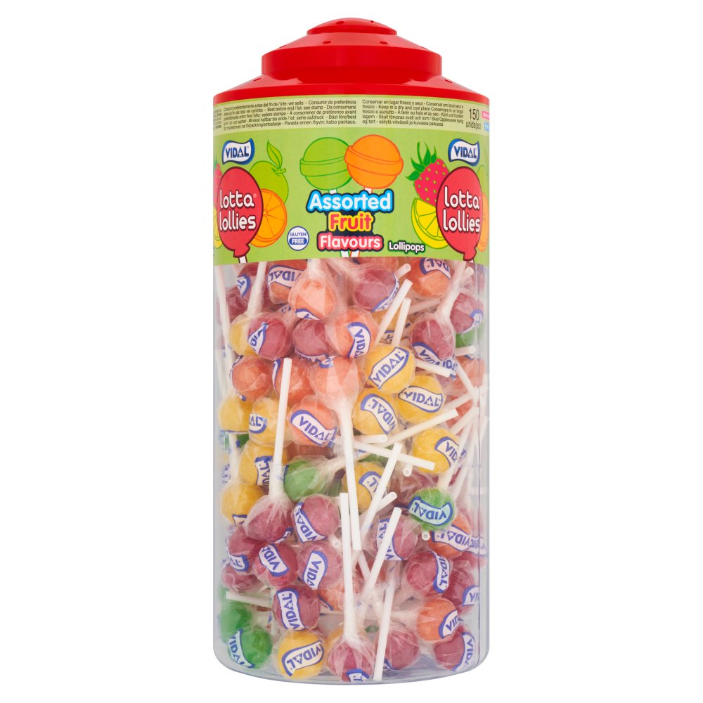 Vidal Lotta Lollies 150 Assorted Fruit Flavours Lollipops (Pack of 150)
