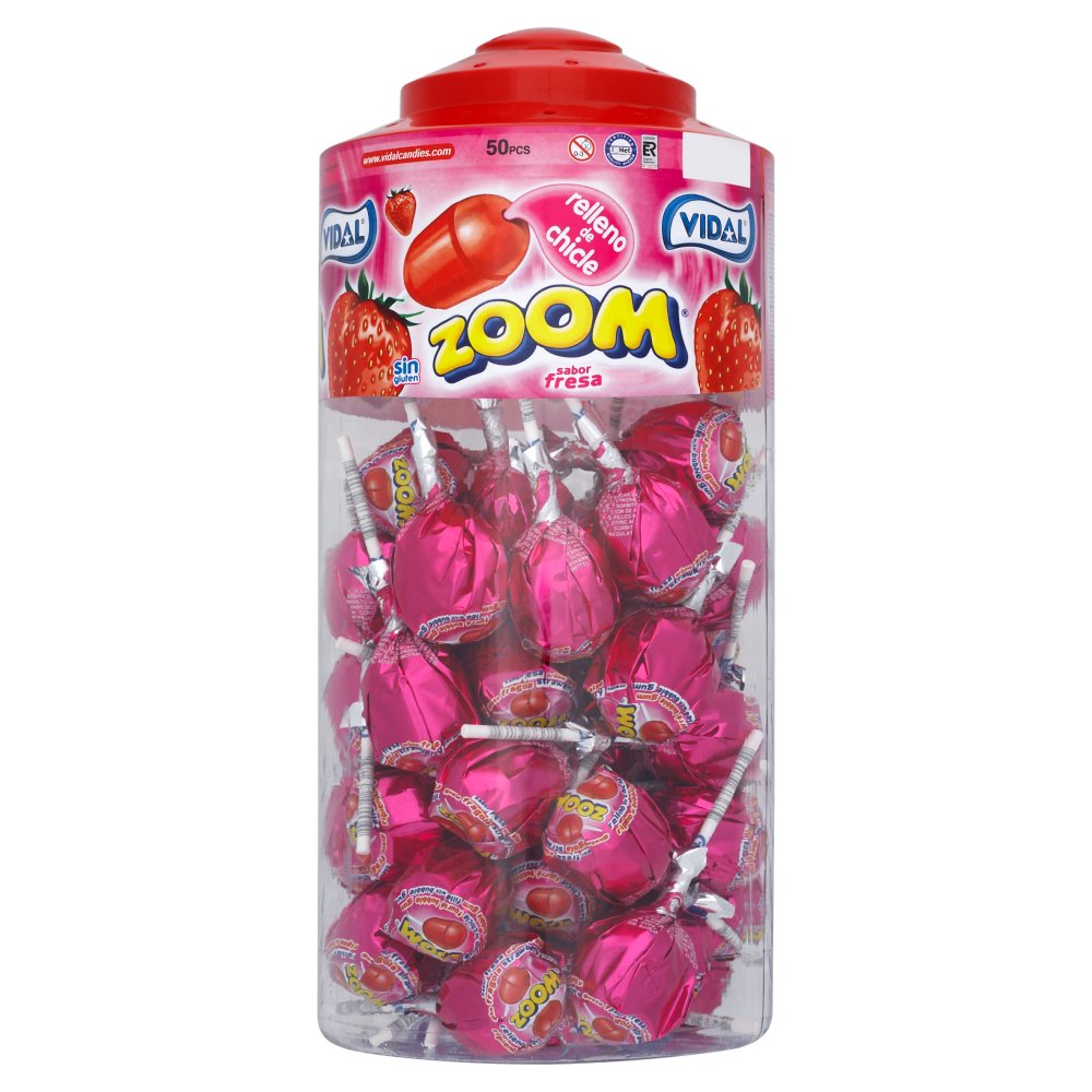 Vidal Zoom Strawberry Flavour Lollipops 50pcs (Pack of 50)