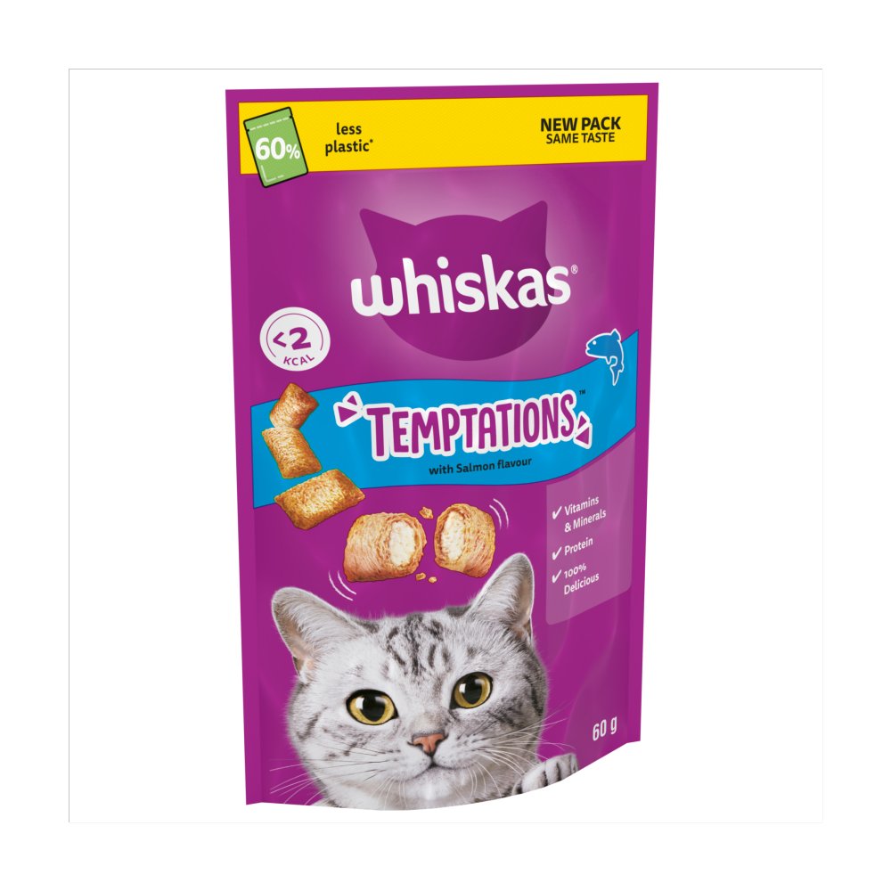 Whiskas Temptations Adult Cat Treats with Salmon Flavour 60g (Pack of 6)