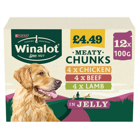 Winalot Meaty Chunks in Jelly 12 x 100g (Pack of 4)