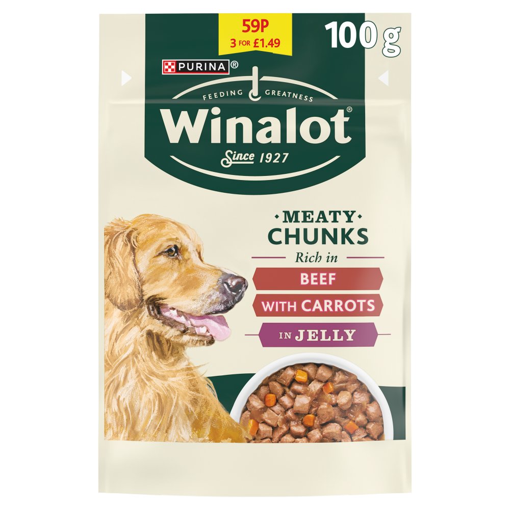 WINALOT Meaty Chunks in Jelly Beef 100g (Pack of 20)