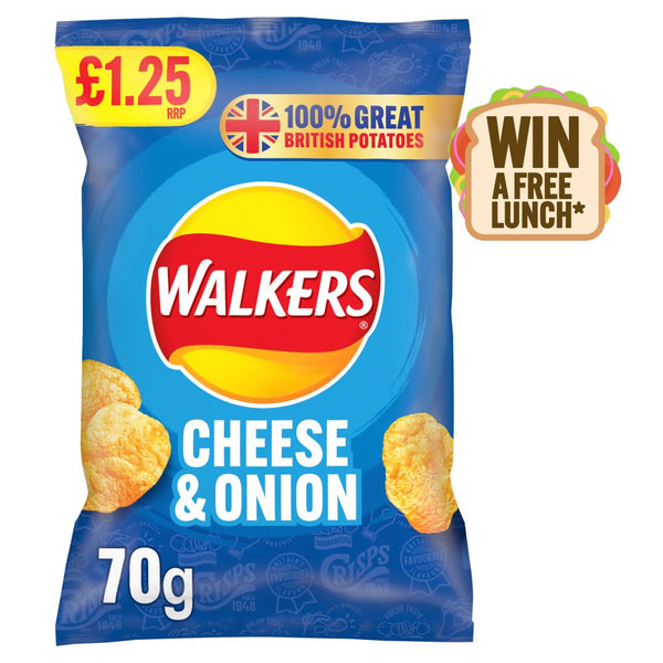 Walkers Cheese & Onion Crisps 70g (Pack of 15)