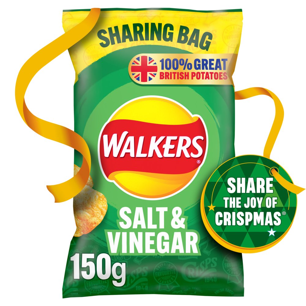 Walkers Crisps Salt & Vinegar 150g (Pack of 6)