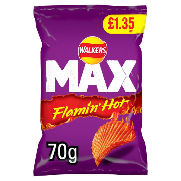 Walkers Max Flamin' Hot Sharing Bag Crisps 70g (Pack of 15)
