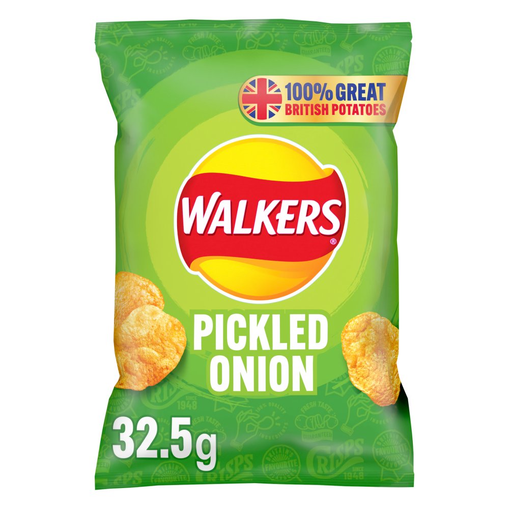 Walkers Pickled Onion Crisps 32.5g (Pack of 32)