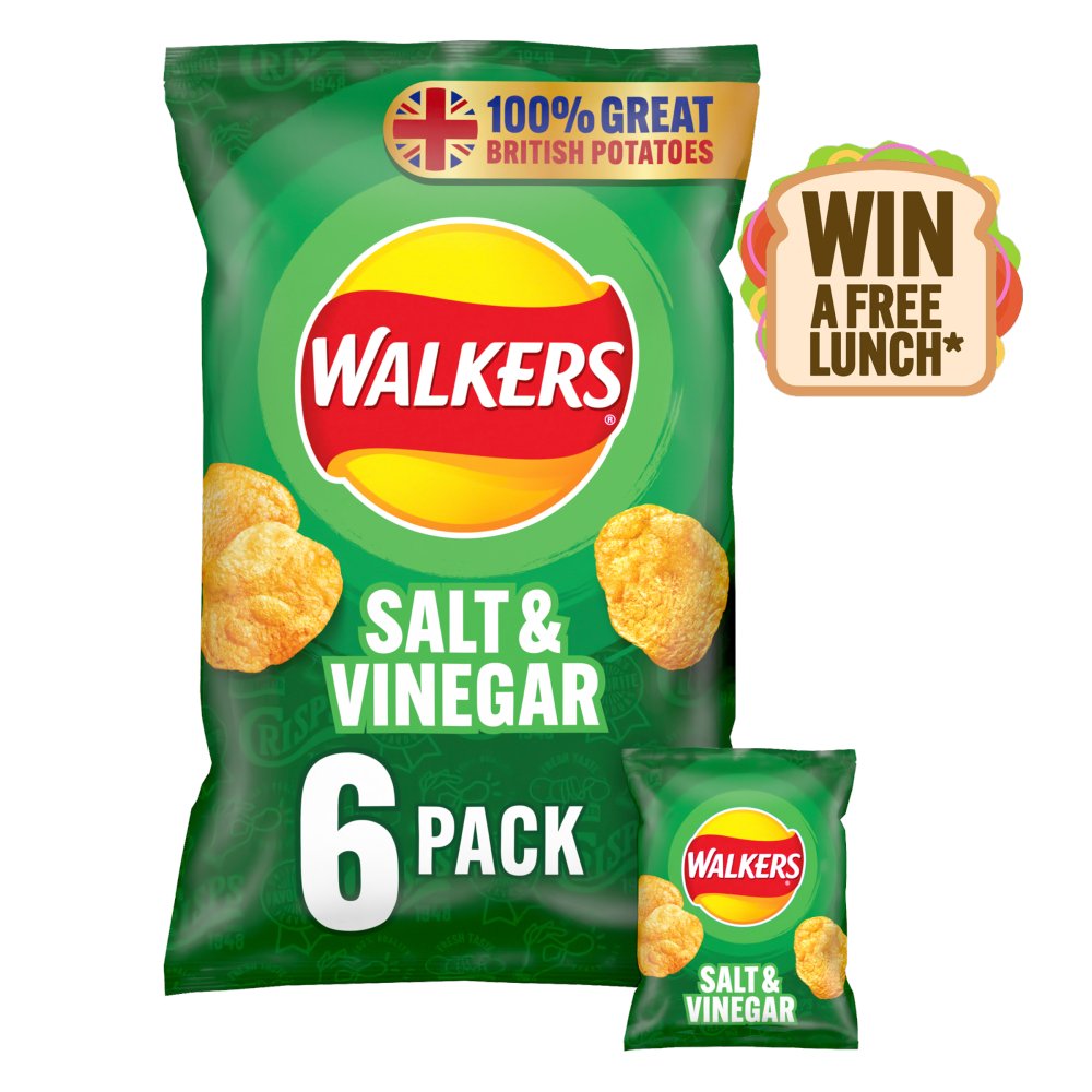 Walkers Salt & Vinegar Multipack Crisps 6x25g (Pack of 1)