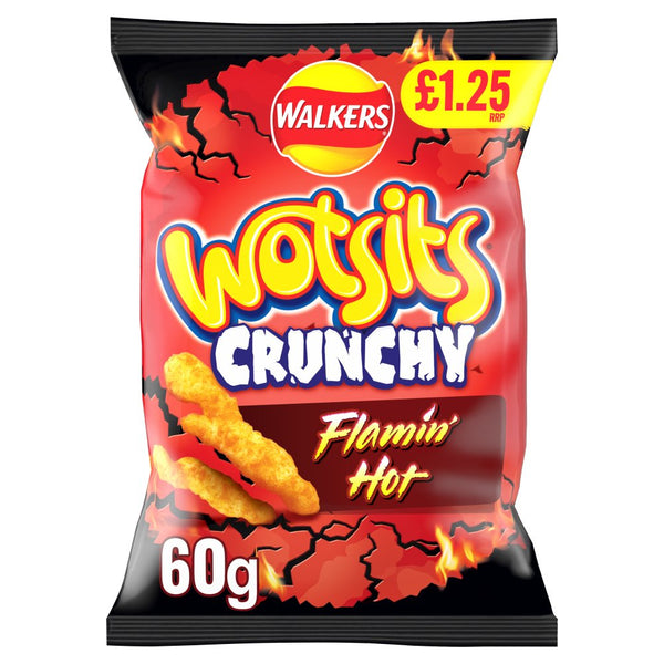 Walkers Wotsits Crunchy Flamin' Hot Snacks Crisps 60g (Pack of 15)