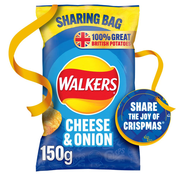 Walkers Cheese & Onion Sharing Crisps 150g (Pack of 6)