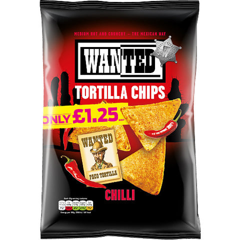 Wanted Tortilla Chips Chilli 125g (Pack of 12)