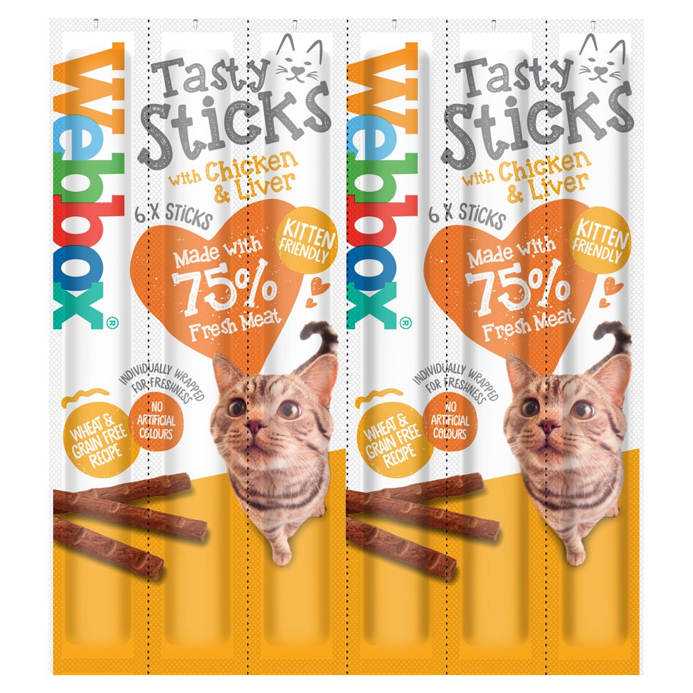 Webbox Tasty Sticks with Chicken & Liver 6 Semi-Moist Tasty Treats 30g (180g) (Pack of 12)