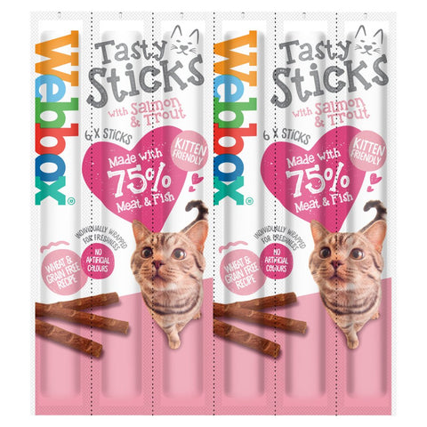 Webbox Tasty Sticks with Salmon & Trout 6 Semi-Moist Tasty Treats 30g (180g) (Pack of 12)
