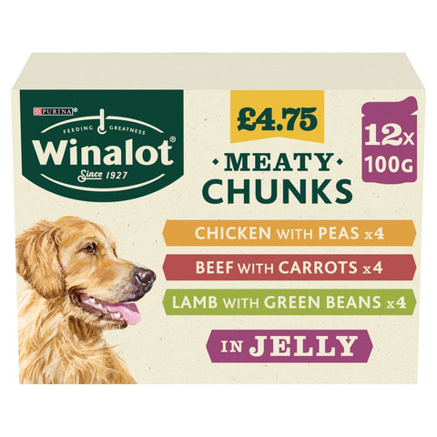 Winalot Meaty Chunks in Jelly 12 x 100g (Pack of 4)