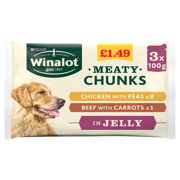 Winalot Meaty Chunks in Jelly 3 x 100g (Pack of 12)