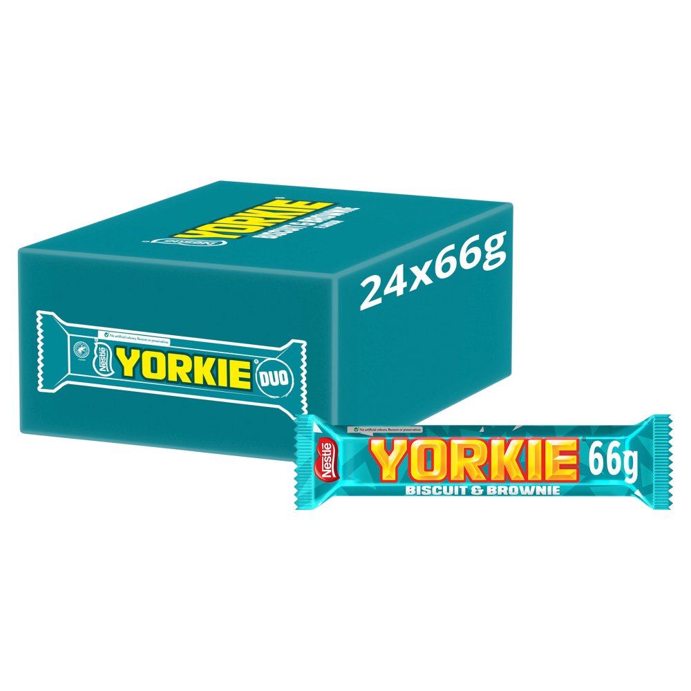 Yorkie DUO Biscuit & Brownie Flavour Milk Chocolate Bar 66g (Pack of 24)