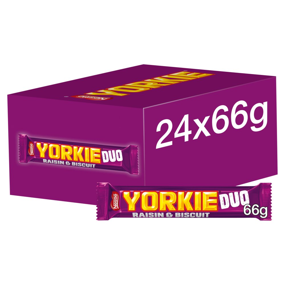 Yorkie Raisin & Biscuit Chocolate Duo Bar 66g (Pack of 24)