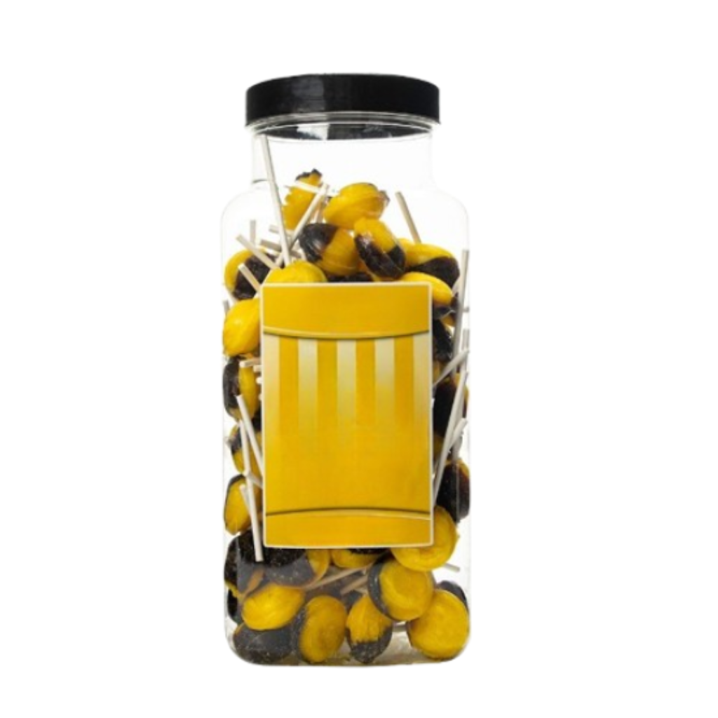 Dobsons Banana Split Mega Lollies 90 Unwrapped Lollipops Jar British Gluten Free and Vegetarian Friendly Candy Lolly