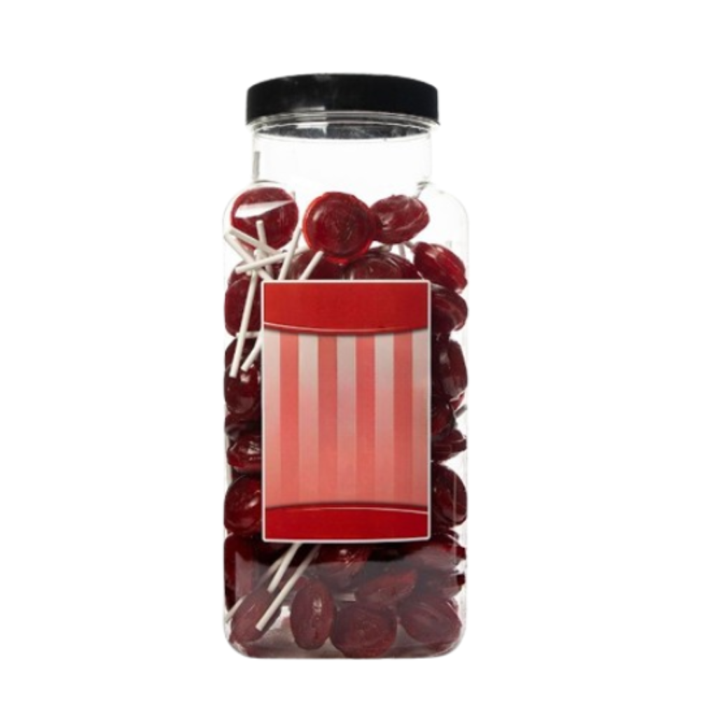 Dobsons Cherry Mega Lollies 90 Unwrapped Lollipops Jar British Gluten Free and Vegetarian Friendly Candy Lolly