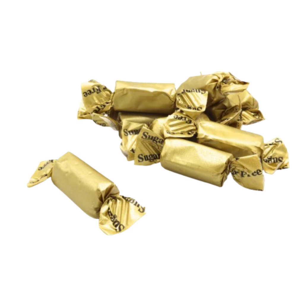 Zorba Online SUGAR FREE Devon Toffee Candy Individually Creamy Flavour Hard Boiled Candy 250g Bag Vegetarian and Gluten Free British Sweets