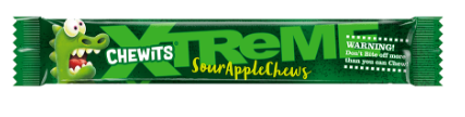 Chewits Xtreme Extremely Sour Apple Chews 34g (Pack of 24)