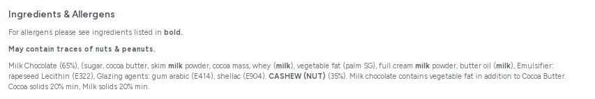 Carol Anne Milk Chocolate Cashew Nuts 1kg Bag