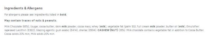 Carol Anne Milk Chocolate Cashew Nuts 500g Bag