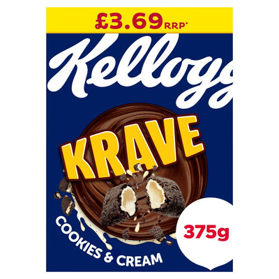 Kellogg's Krave Cookies & Cream Cereal 375g (Pack of 6)