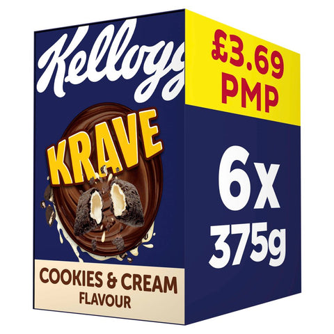 Kellogg's Krave Cookies & Cream Cereal 375g (Pack of 6)